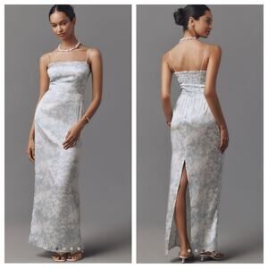 NEW! Reformation Frankie Silk Maxi Dress - Idyllic Blue Floral White Size 6